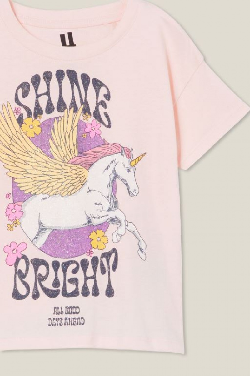 Cotton On Poppy Short Sleeve Print Girls' T Shirts Pink / Light | V2rJ65lGvyK
