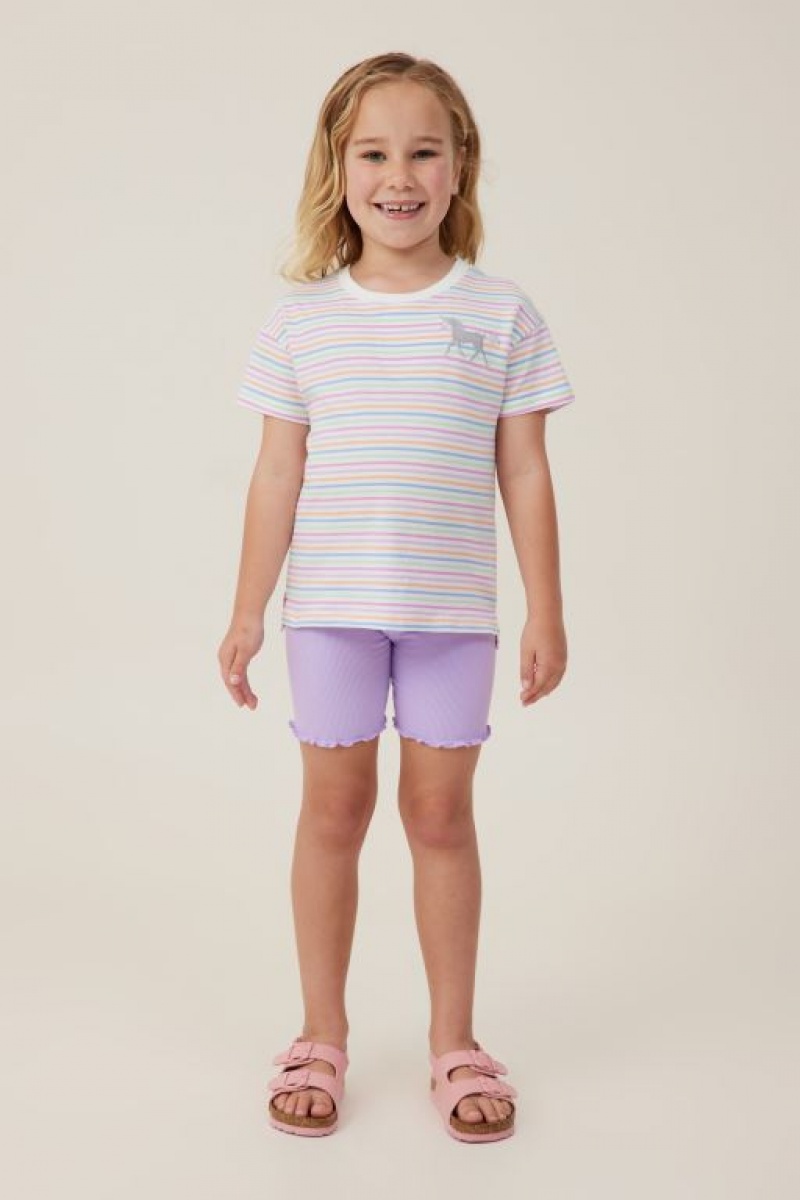 Cotton On Poppy Short Sleeve Print Girls' T Shirts Light Yellow Multicolor Stripes | IQKXThfo1JM