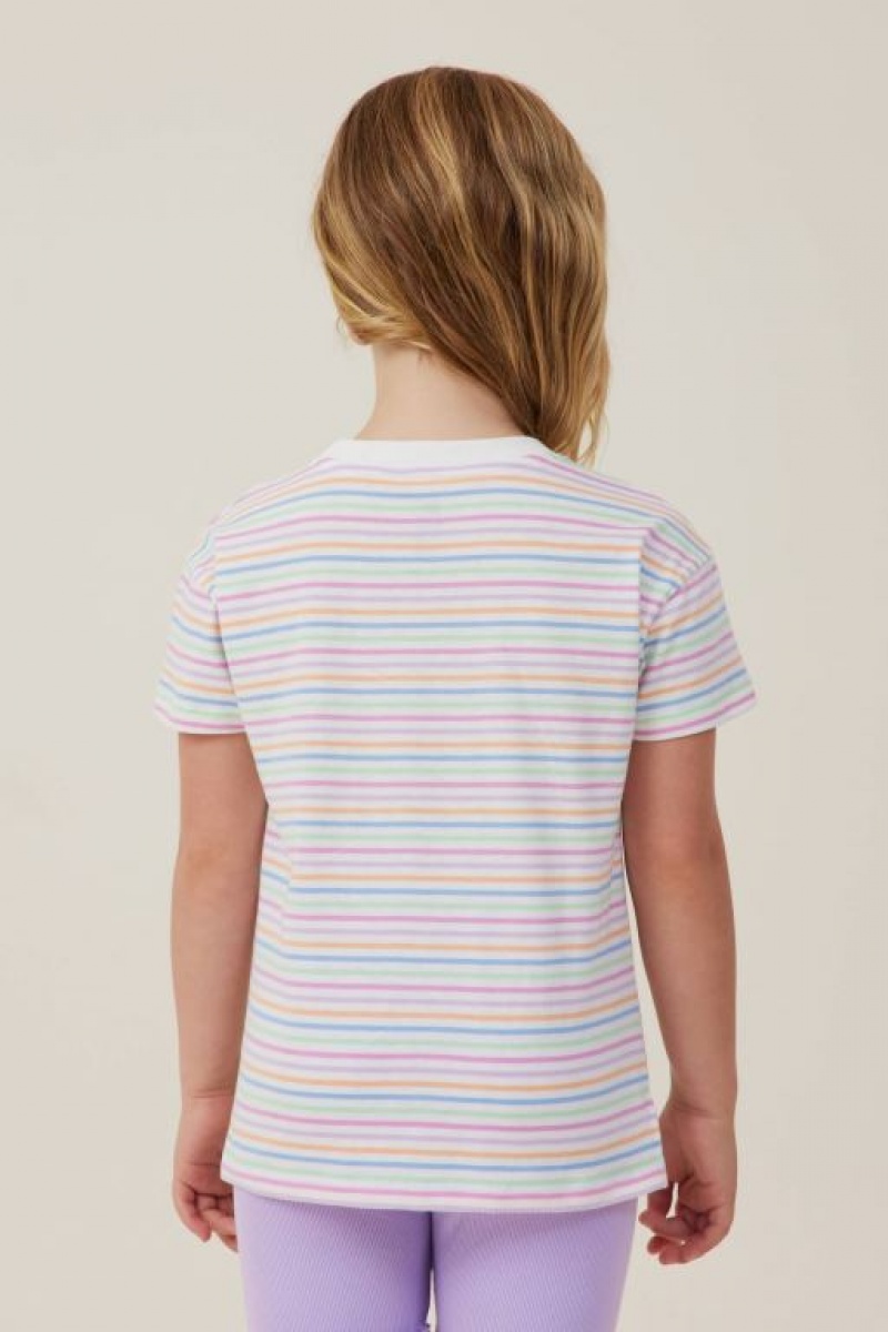 Cotton On Poppy Short Sleeve Print Girls' T Shirts Light Yellow Multicolor Stripes | IQKXThfo1JM