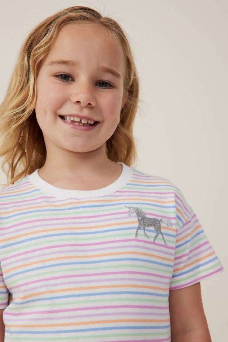 Cotton On Poppy Short Sleeve Print Girls' T Shirts Light Yellow Multicolor Stripes | IQKXThfo1JM