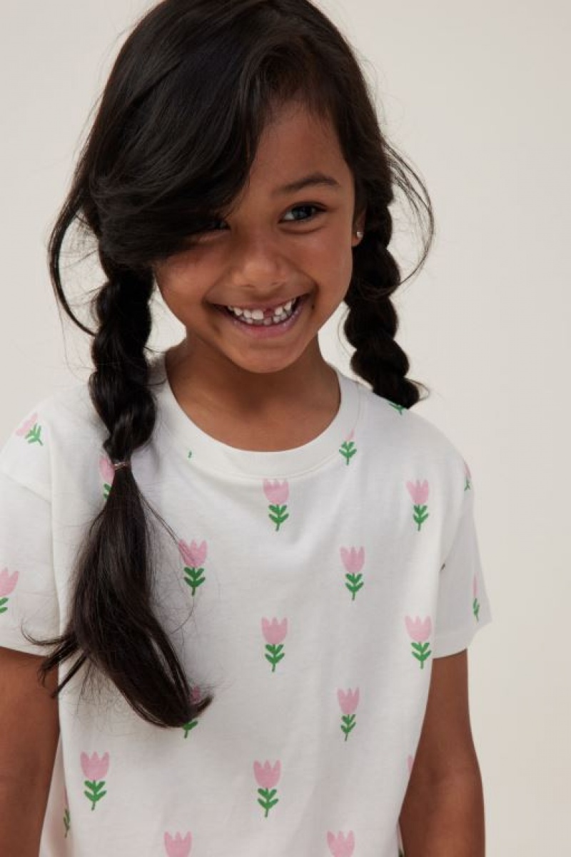Cotton On Poppy Short Sleeve Print Girls' T Shirts Light Yellow | iHZHeDG3mvC