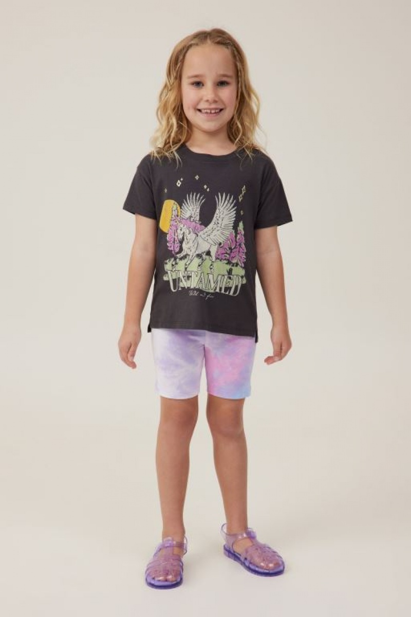 Cotton On Poppy Short Sleeve Print Girls' T Shirts Phantom | CrqwVKJT3eE