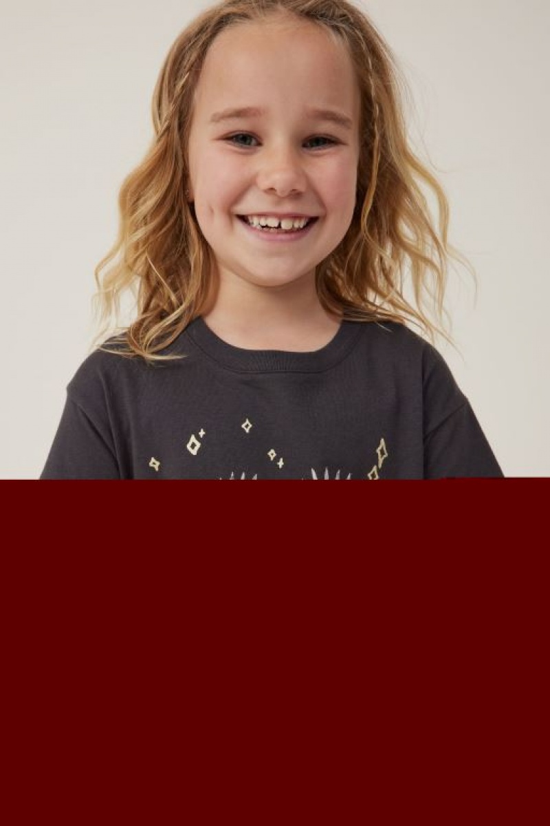 Cotton On Poppy Short Sleeve Print Girls' T Shirts Phantom | CrqwVKJT3eE