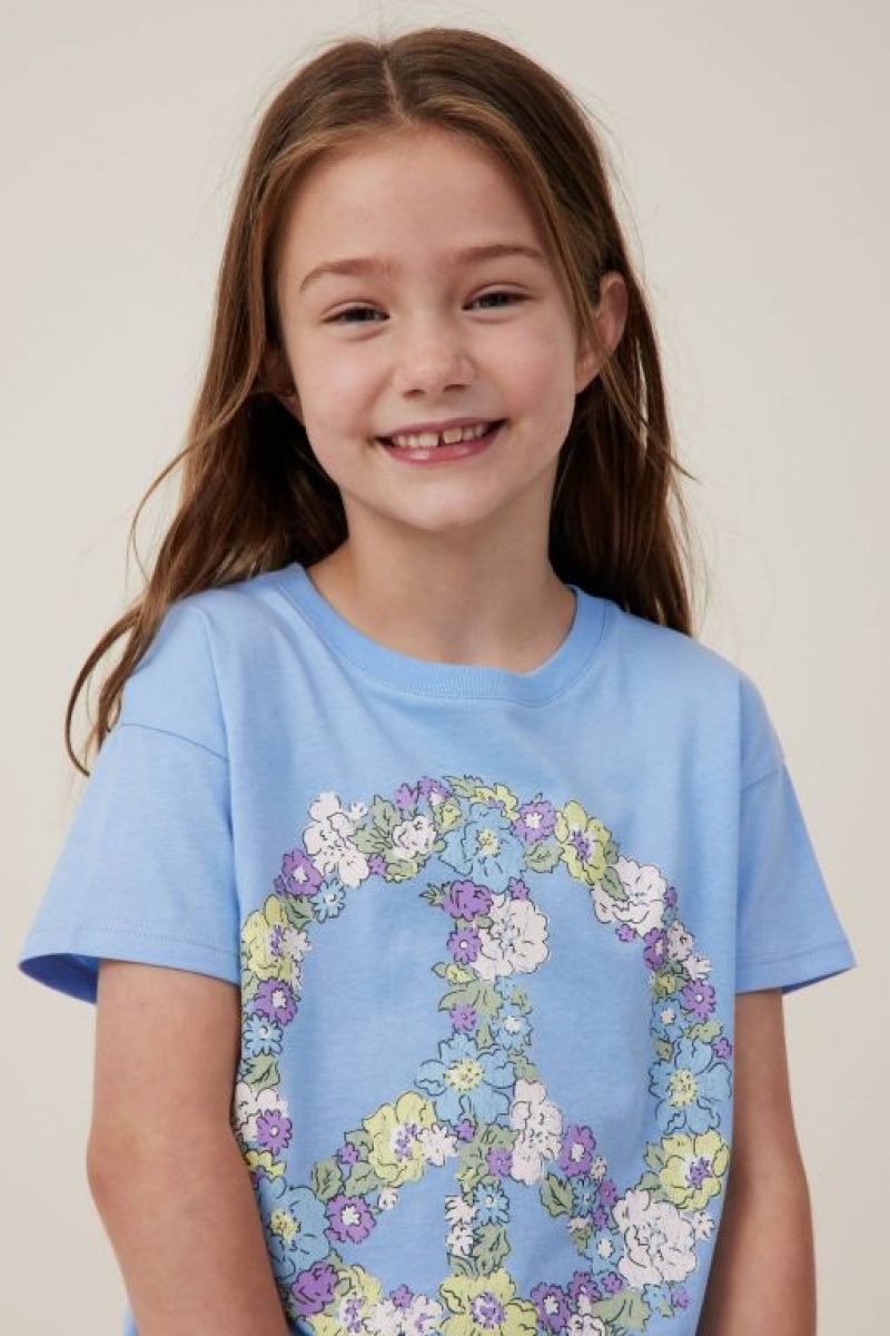 Cotton On Poppy Short Sleeve Print Girls' T Shirts Blue | TVNpC44FDuh