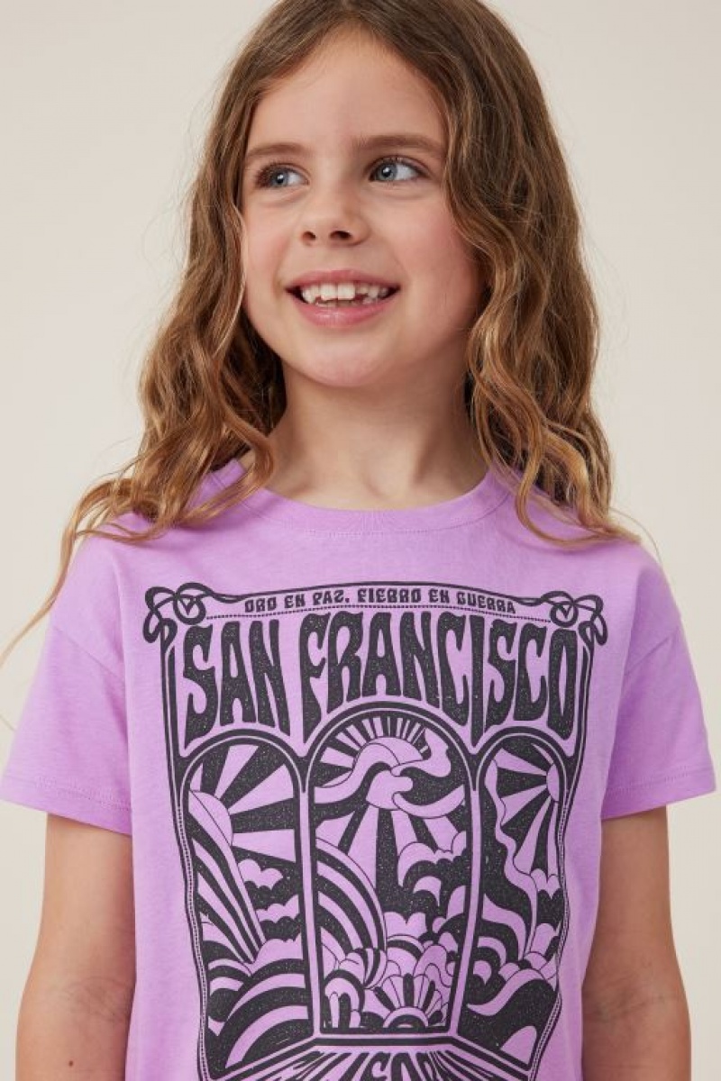 Cotton On Poppy Short Sleeve Print Girls' T Shirts Lavender | uoH3Bkjhd2M