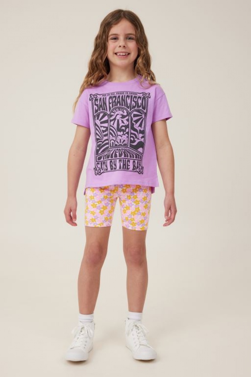 Cotton On Poppy Short Sleeve Print Girls' T Shirts Lavender | uoH3Bkjhd2M