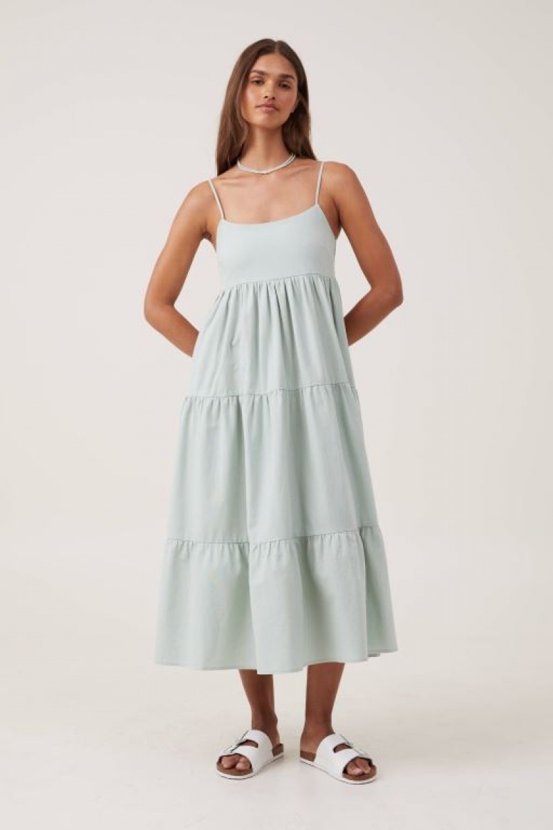 Cotton On Poppy Tiered Women\'s Maxi Dress Green | 8IMRLWswcj6