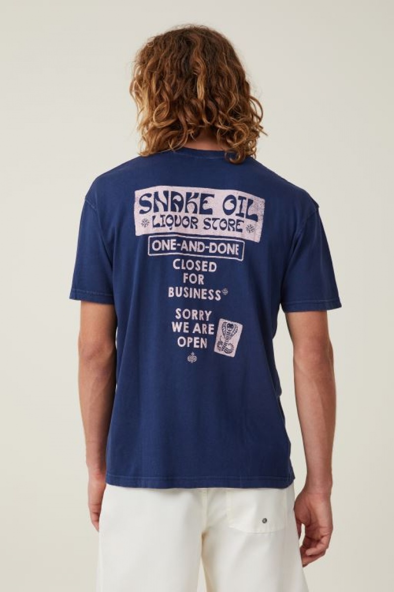 Cotton On Premium Loose Fit Art Men's Graphic T-Shirts Indigo / Snake | Me9N9W2N5sP