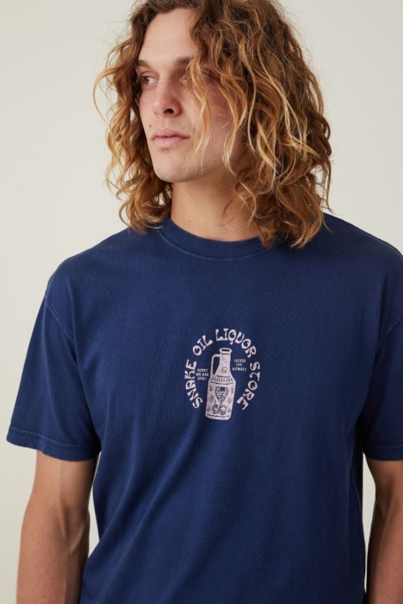 Cotton On Premium Loose Fit Art Men's Graphic T-Shirts Indigo / Snake | Me9N9W2N5sP
