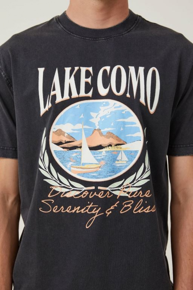 Cotton On Premium Loose Fit Art Men's Graphic T-Shirts Black | PFCAlOSUklD