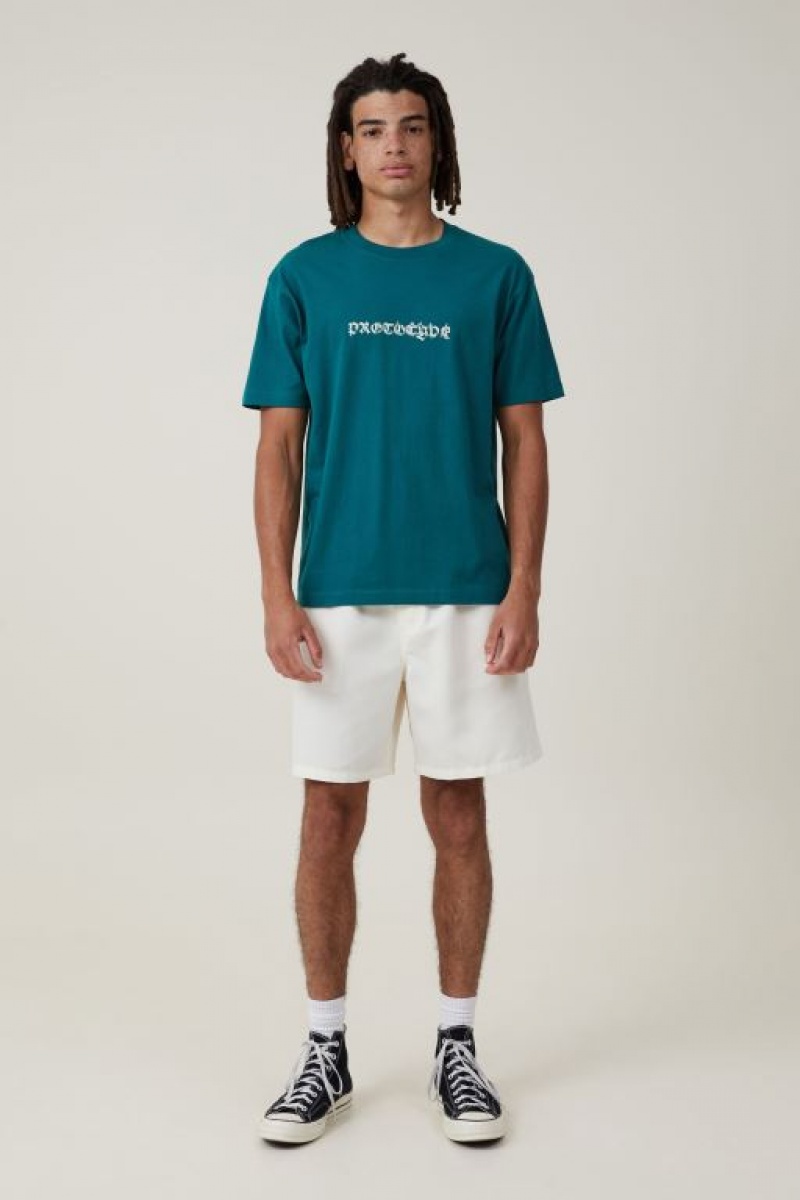 Cotton On Premium Loose Fit Art Men's Graphic T-Shirts Turquoise | UEBjf7mXSfZ