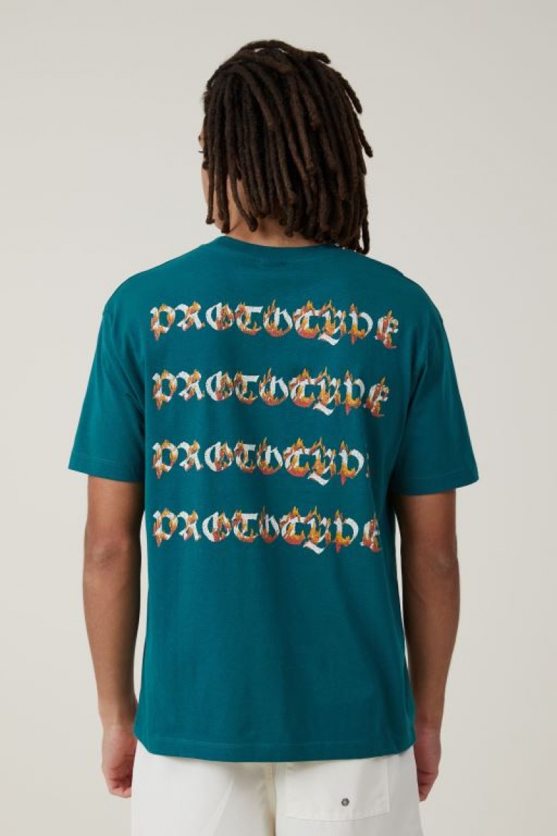 Cotton On Premium Loose Fit Art Men's Graphic T-Shirts Turquoise | UEBjf7mXSfZ