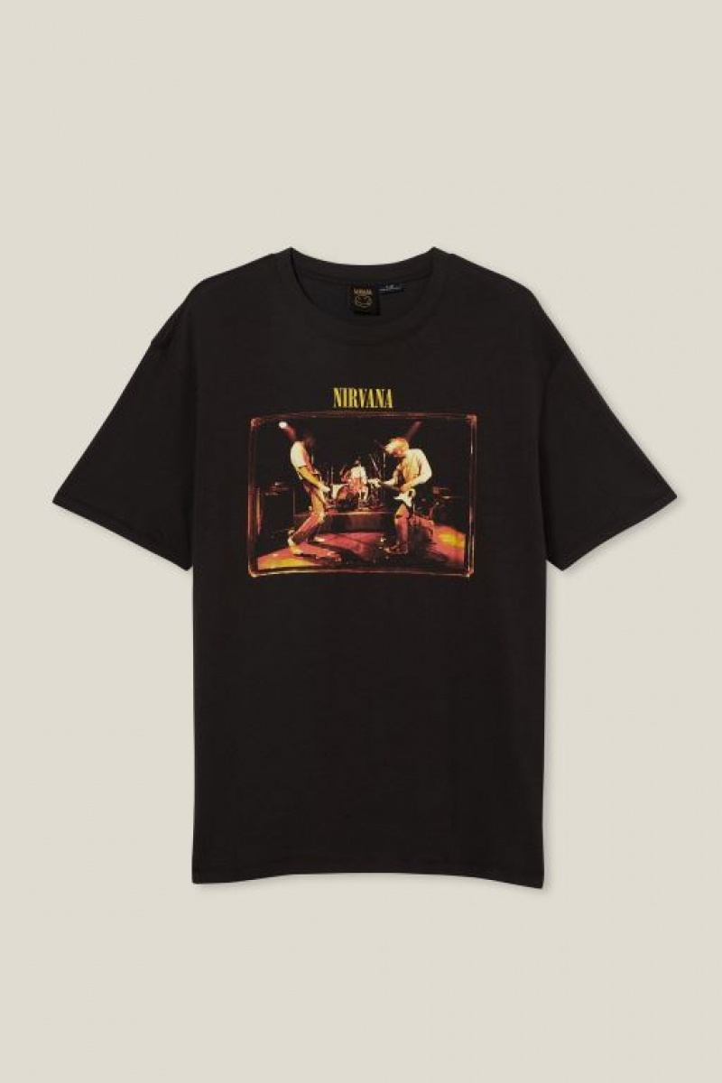 Cotton On Premium Loose Fit Music Men's Graphic T-Shirts Black | 8D9QUZHYuqQ
