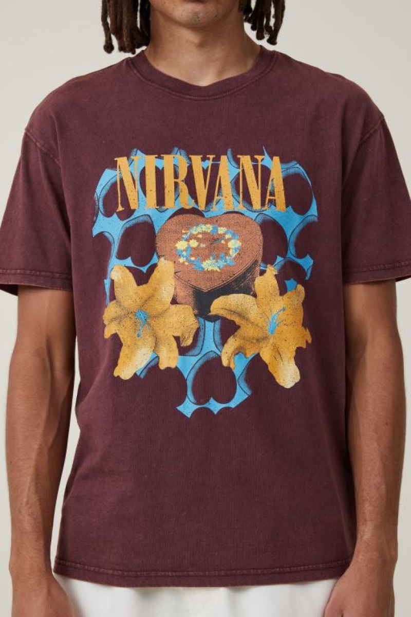Cotton On Premium Loose Fit Music Men's Graphic T-Shirts Burgundy | MsEzEmShgXy