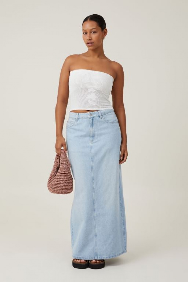 Cotton On Pressed Flower Sheer Knit Bandeau Women's Knitwear White | YxAzSFSBQhR