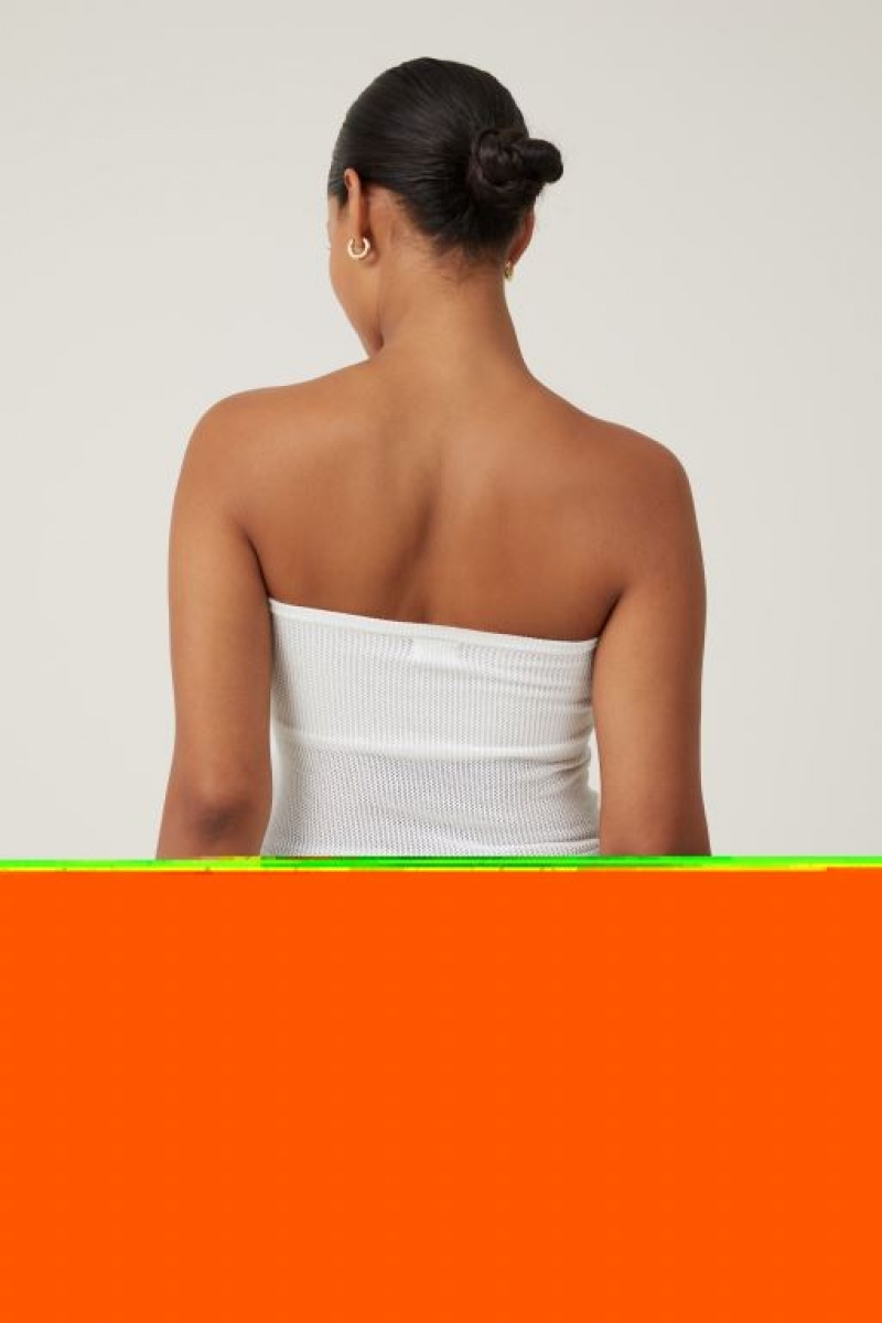 Cotton On Pressed Flower Sheer Knit Bandeau Women's Knitwear White | YxAzSFSBQhR