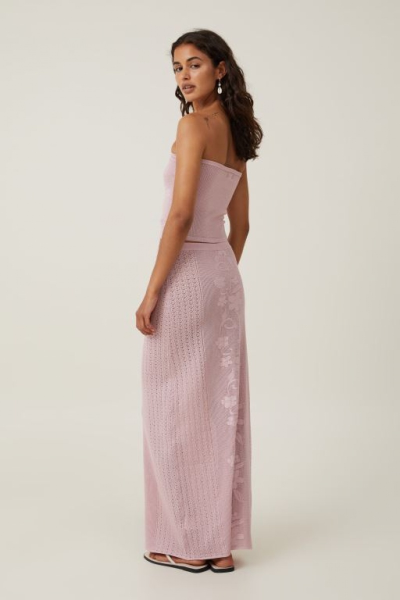 Cotton On Pressed Flower Sheer Knit Maxi Women's Skirt Grey Rose | 2tBlD5nCzn6