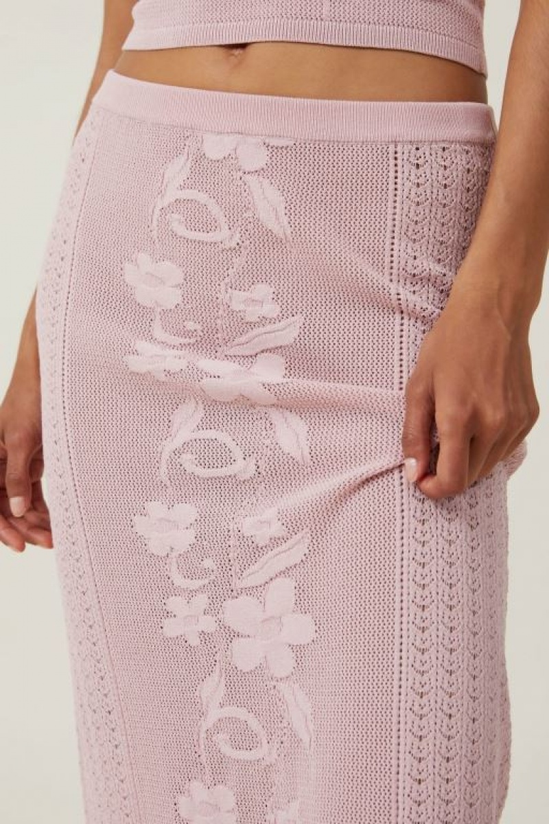 Cotton On Pressed Flower Sheer Knit Maxi Women's Skirt Grey Rose | 2tBlD5nCzn6