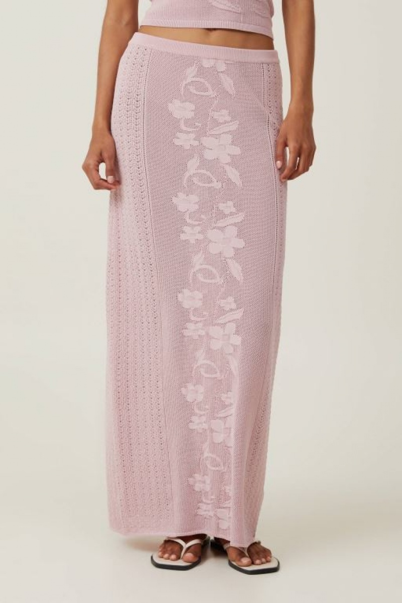 Cotton On Pressed Flower Sheer Knit Maxi Women's Skirt Grey Rose | 2tBlD5nCzn6