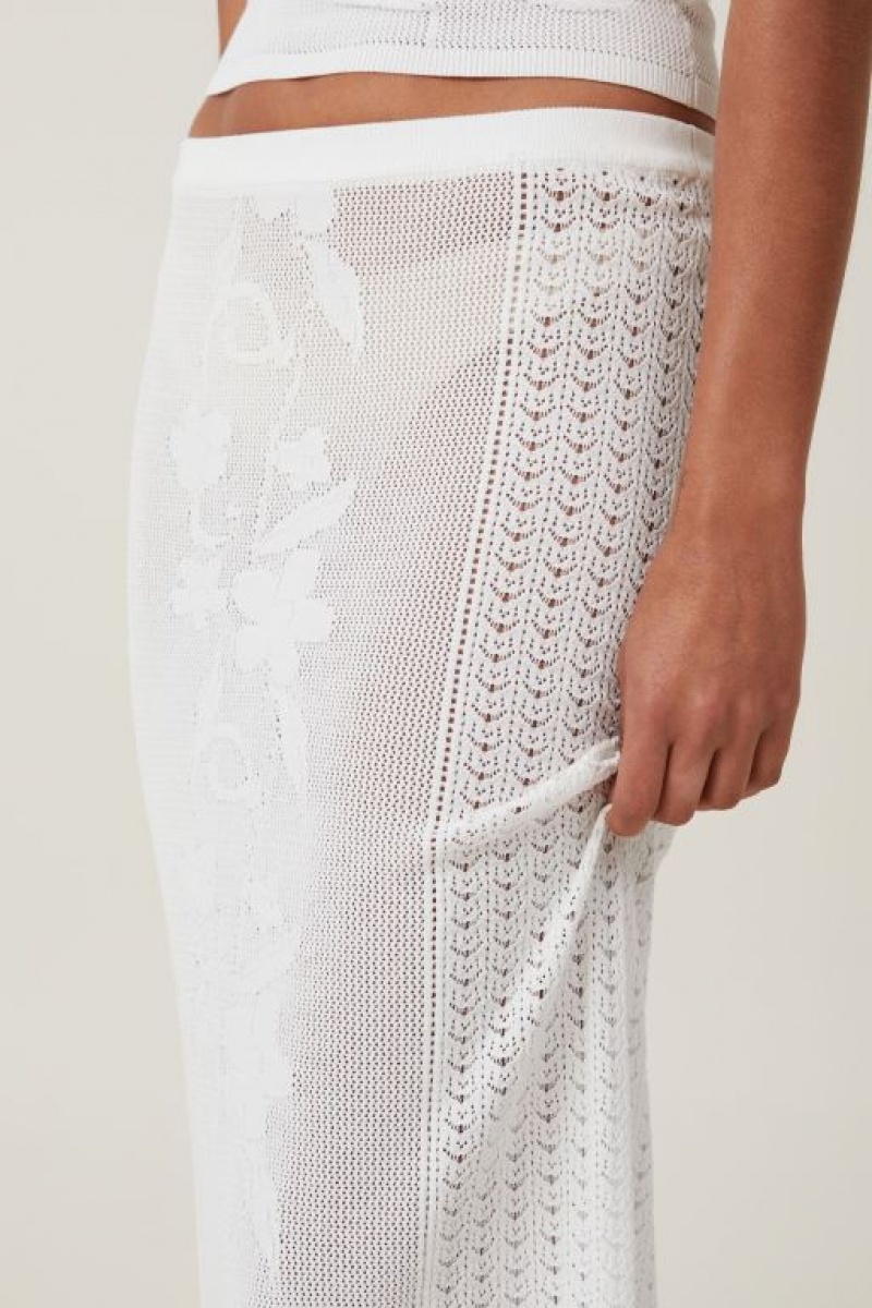Cotton On Pressed Flower Sheer Knit Maxi Women's Skirt White | FZXOFoUeuqQ
