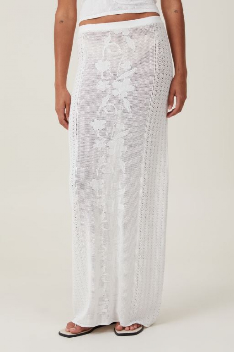 Cotton On Pressed Flower Sheer Knit Maxi Women's Skirt White | FZXOFoUeuqQ