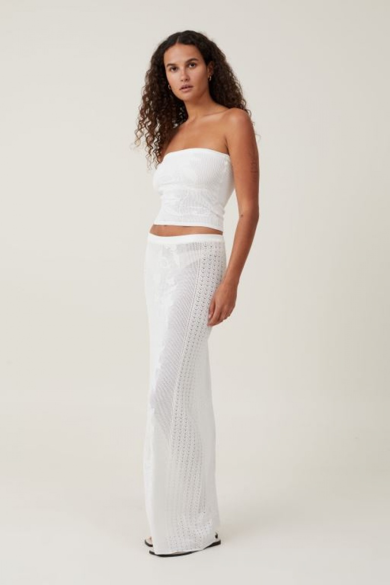Cotton On Pressed Flower Sheer Knit Maxi Women\'s Skirt White | FZXOFoUeuqQ
