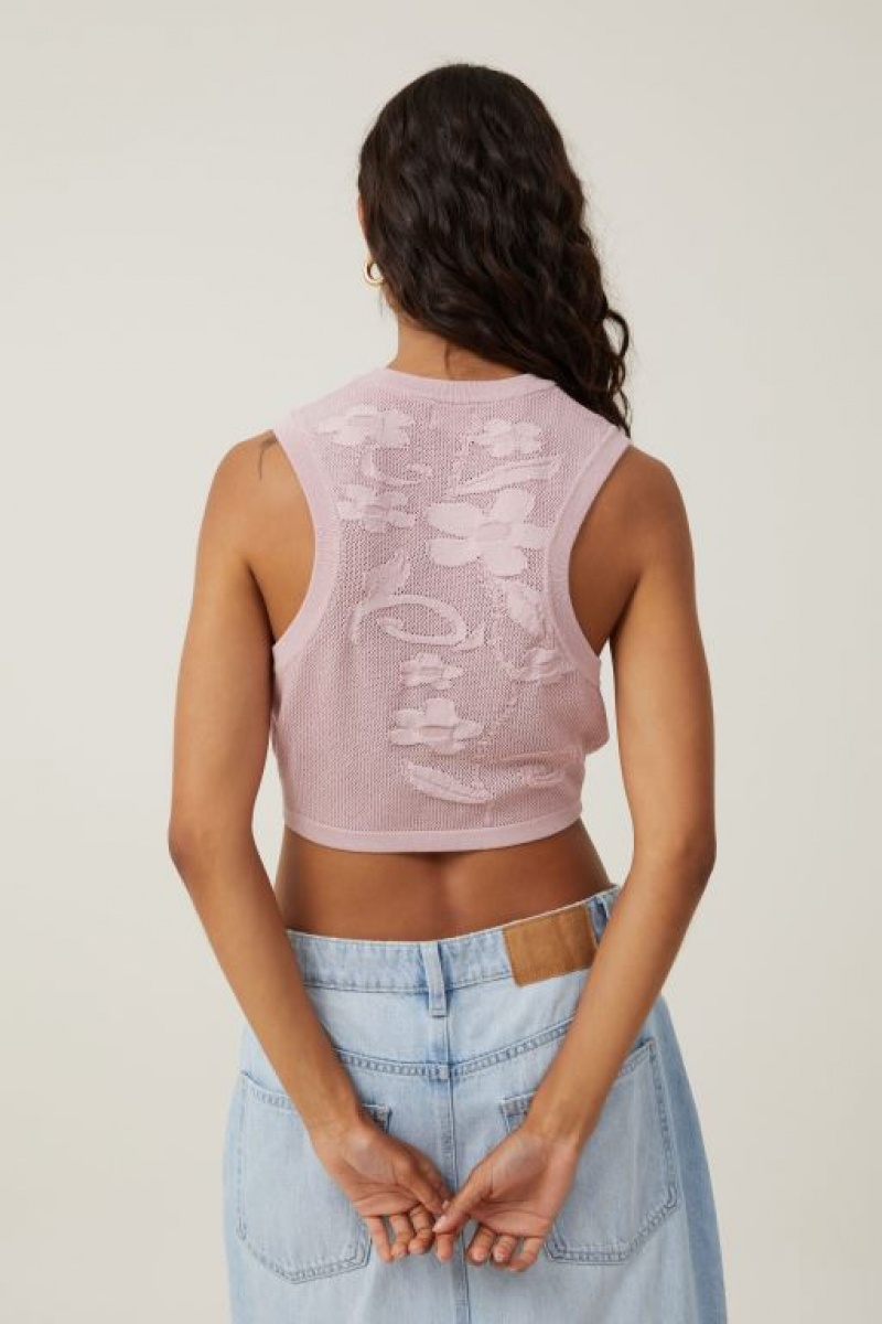 Cotton On Pressed Flower Sheer Knit Tank Women's Knitwear Grey Rose | X3mwfQUeL16