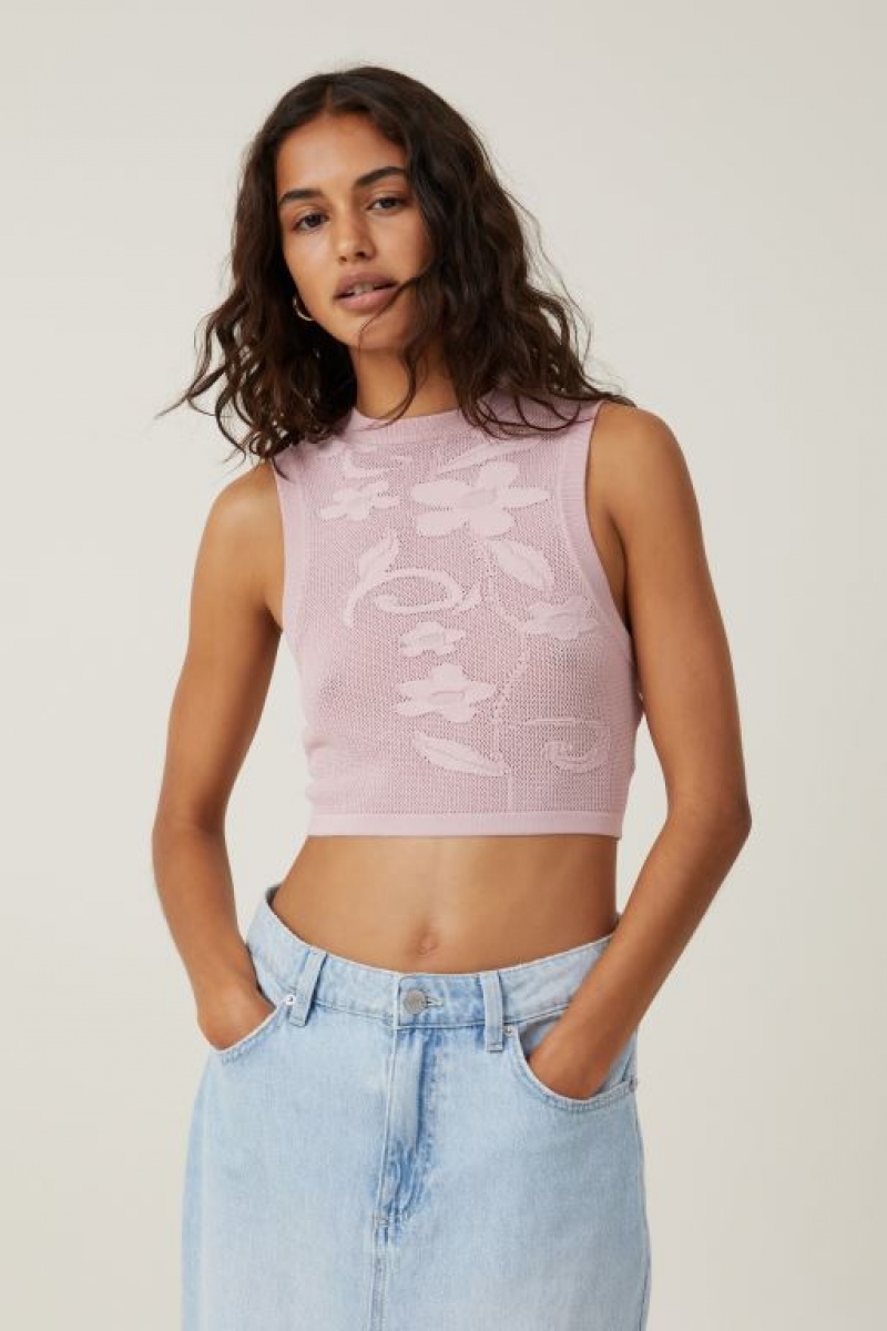 Cotton On Pressed Flower Sheer Knit Tank Women\'s Knitwear Grey Rose | X3mwfQUeL16
