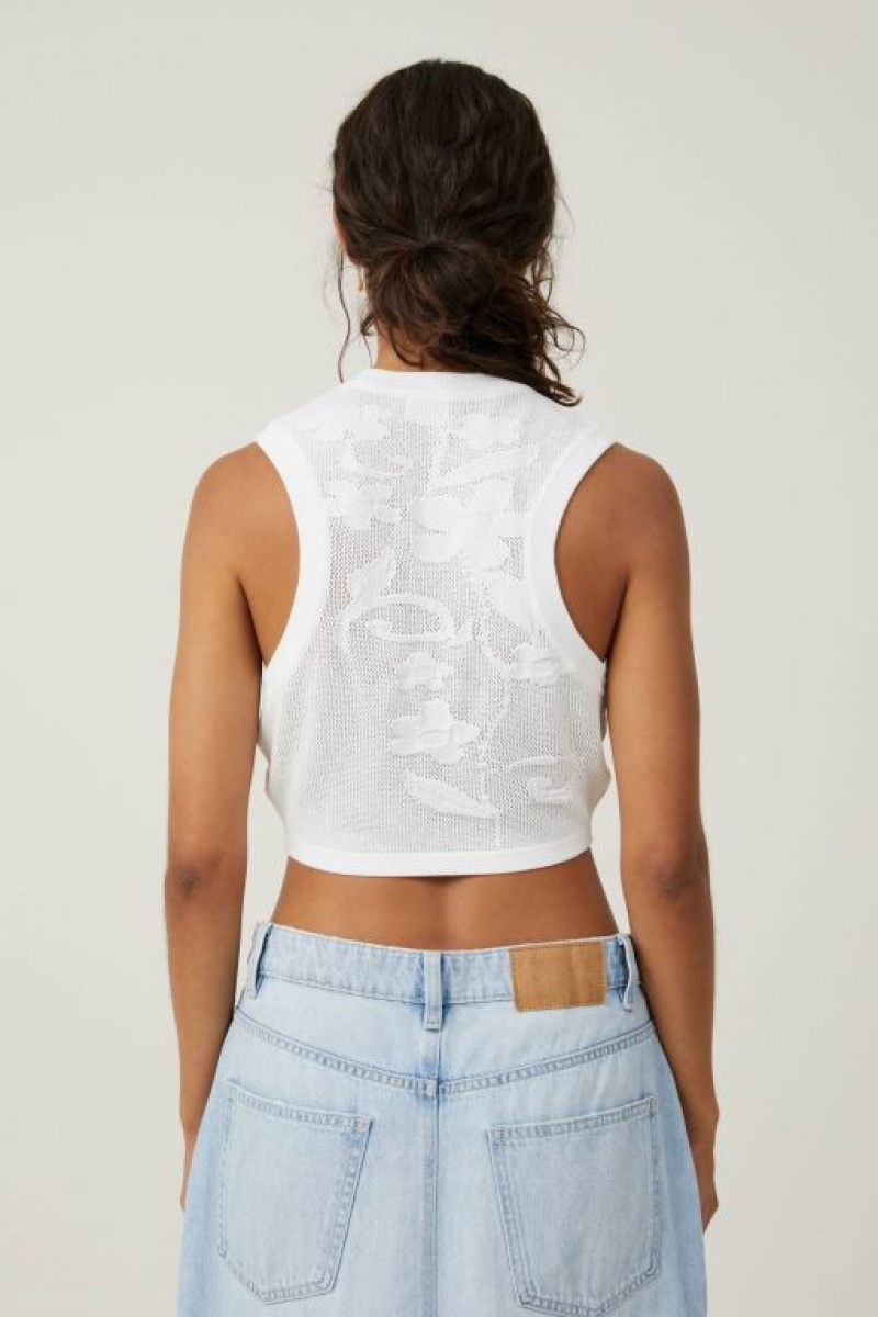 Cotton On Pressed Flower Sheer Knit Tank Women's Knitwear White | eqISz9dnP72