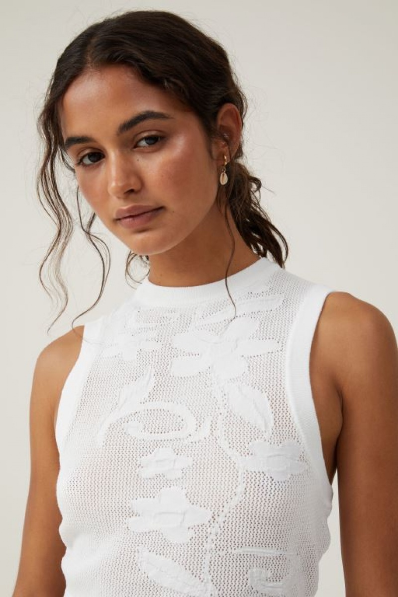Cotton On Pressed Flower Sheer Knit Tank Women's Knitwear White | eqISz9dnP72