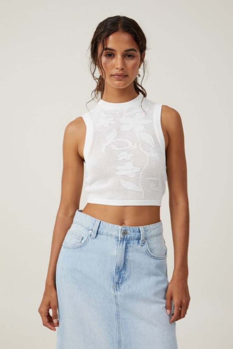 Cotton On Pressed Flower Sheer Knit Tank Women\'s Knitwear White | eqISz9dnP72