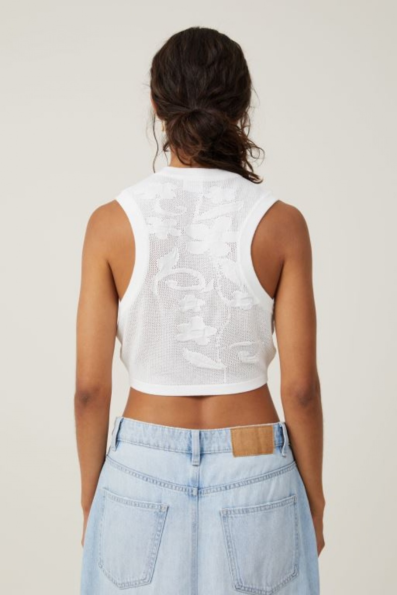 Cotton On Pressed Flower Sheer Knit Women's Tanks White | Judmc081gQP