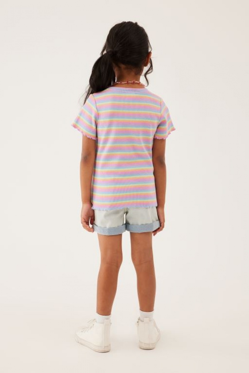 Cotton On Raya Rib Baby Girls' T Shirts Multicolor Stripes | mPkaSMqYZ4K