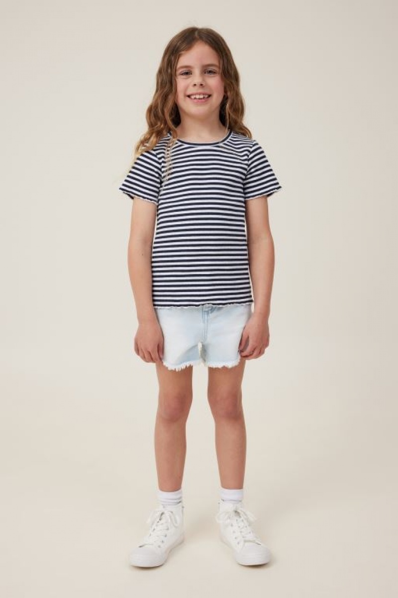 Cotton On Raya Rib Baby Girls' T Shirts Navy / White Stripes | LCSdpRsxpGN