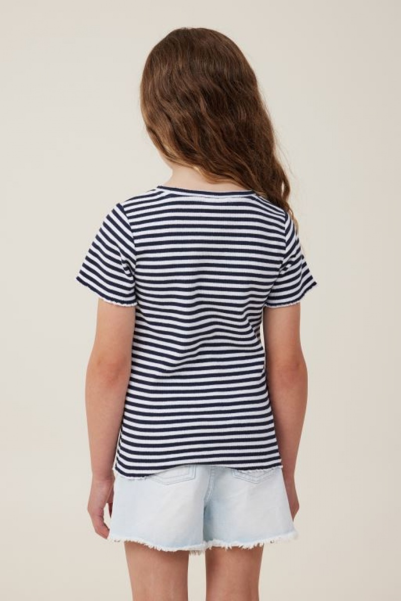 Cotton On Raya Rib Baby Girls' T Shirts Navy / White Stripes | LCSdpRsxpGN
