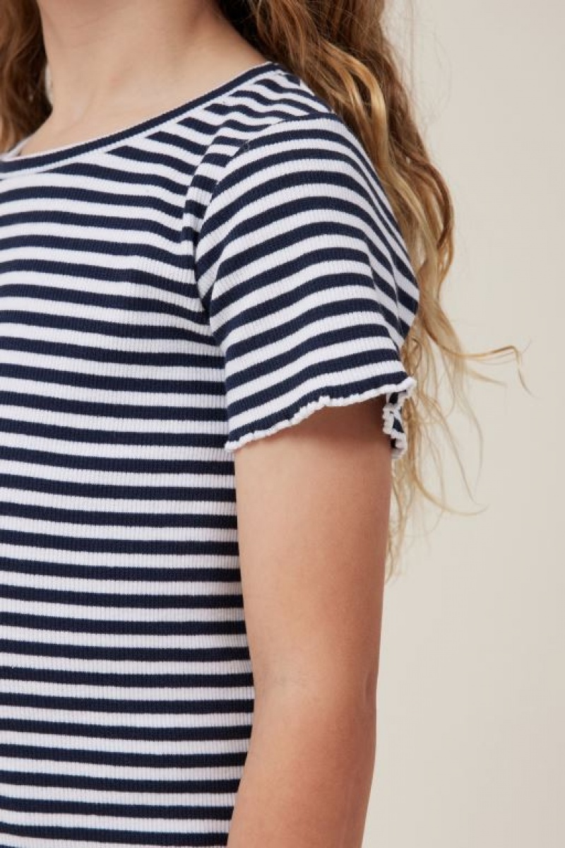 Cotton On Raya Rib Baby Girls' T Shirts Navy / White Stripes | LCSdpRsxpGN