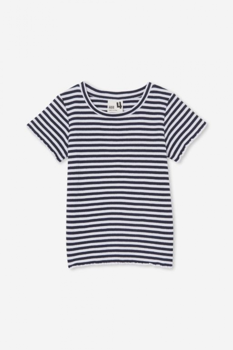 Cotton On Raya Rib Baby Girls' T Shirts Navy / White Stripes | LCSdpRsxpGN