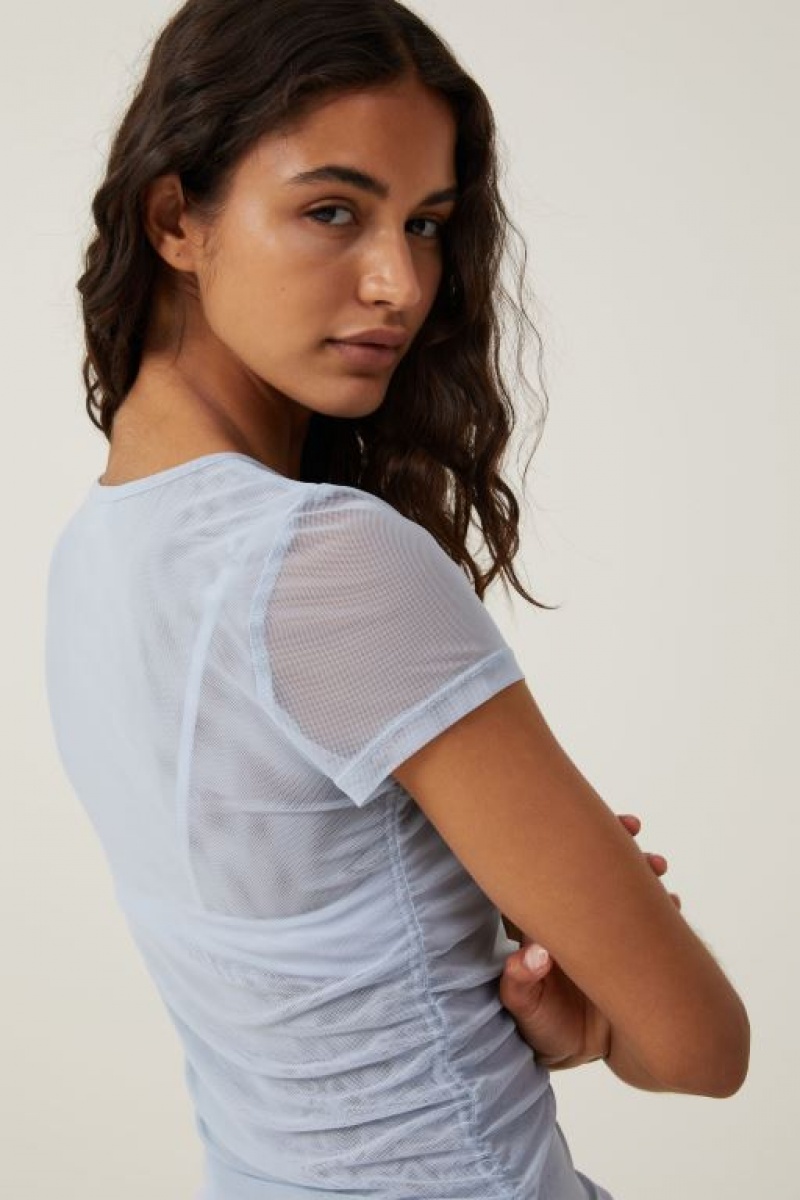 Cotton On Rebecca Gathered Short Sleeve Women's T Shirts Blue | fAJkUtHiEYh