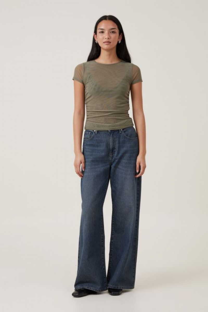 Cotton On Rebecca Gathered Short Sleeve Women's T Shirts Woodland | ZO4E5cRLYfe