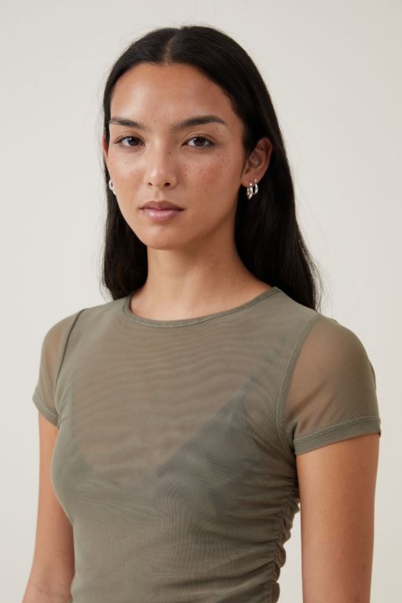 Cotton On Rebecca Gathered Short Sleeve Women's T Shirts Woodland | ZO4E5cRLYfe