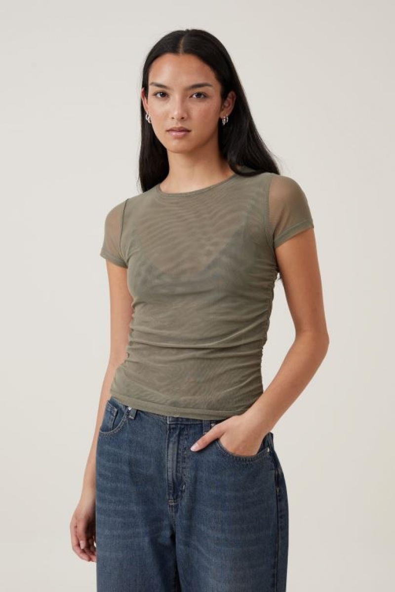 Cotton On Rebecca Gathered Short Sleeve Women\'s T Shirts Woodland | ZO4E5cRLYfe