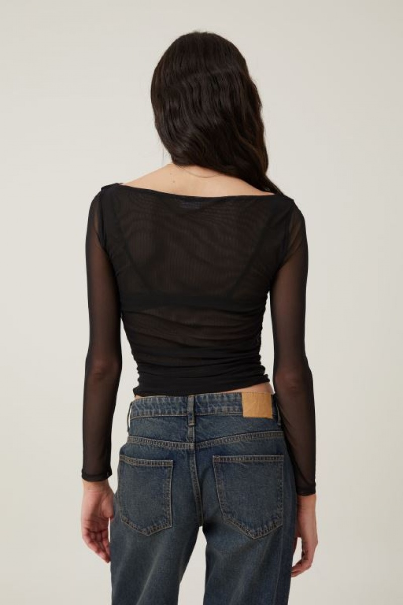 Cotton On Rebecca Gathered Top Women's Long Sleeve Black | nPOJ1wnjQhE