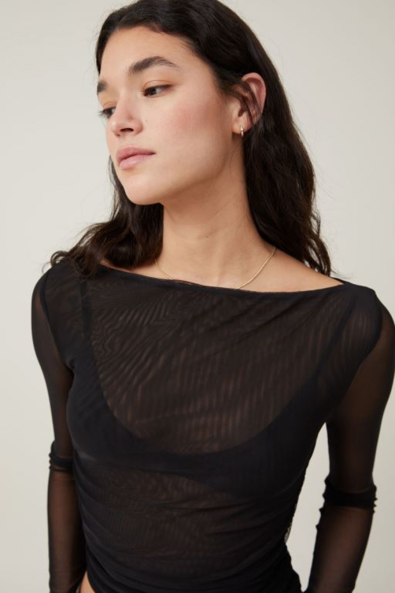 Cotton On Rebecca Gathered Top Women's Long Sleeve Black | nPOJ1wnjQhE