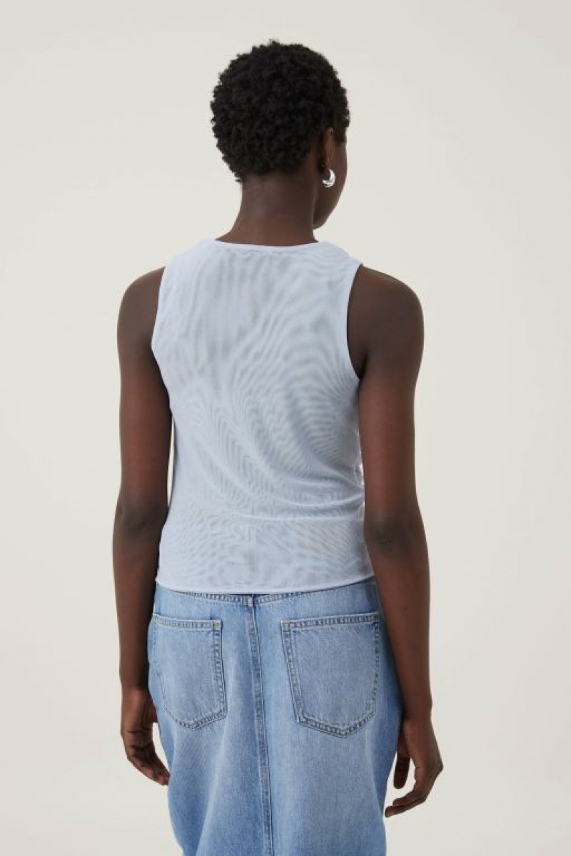 Cotton On Rebecca Gathered Women's Tanks Blue | McfipQeOWW2