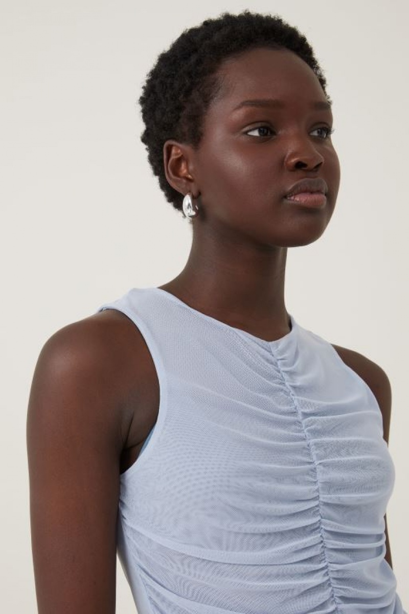 Cotton On Rebecca Gathered Women's Tanks Blue | McfipQeOWW2