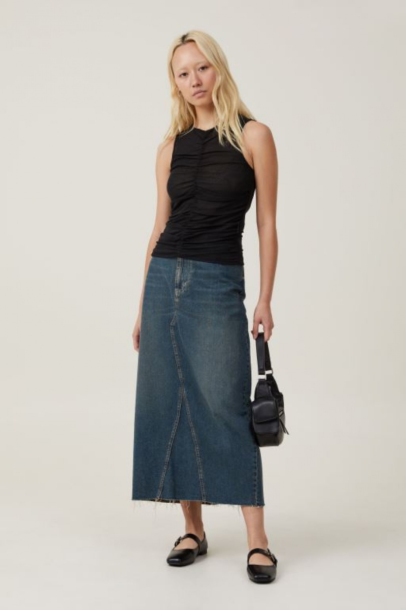 Cotton On Rebecca Gathered Women's Tanks Black | IemC1yMObTW