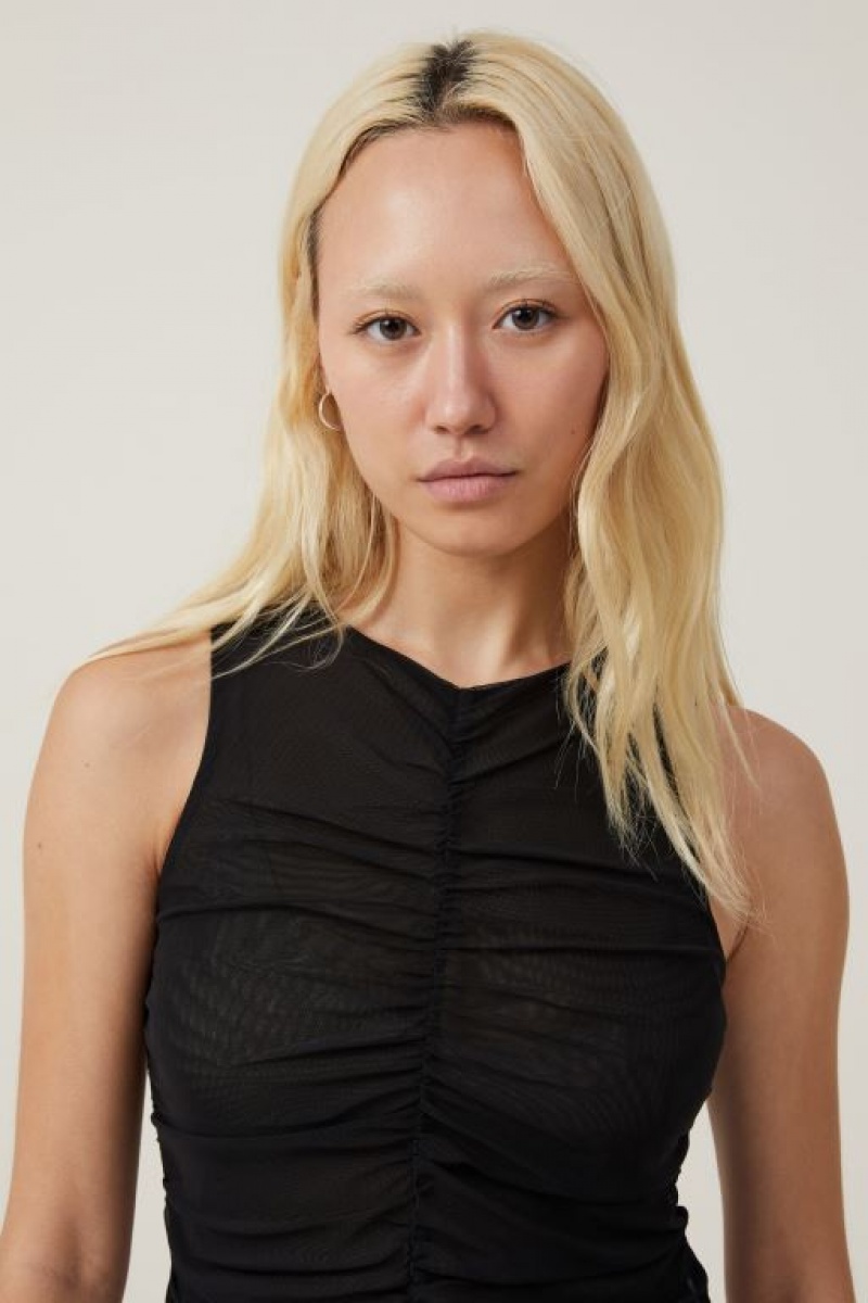 Cotton On Rebecca Gathered Women's Tanks Black | IemC1yMObTW