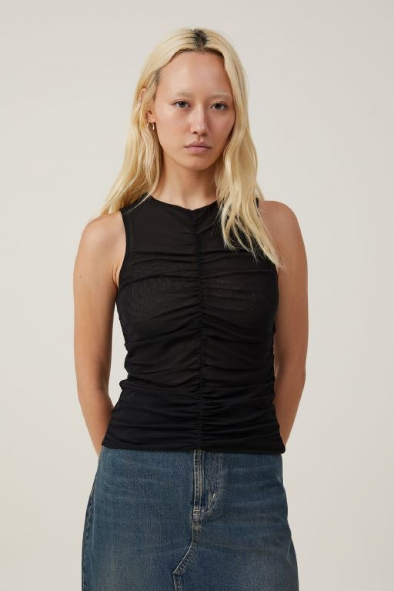 Cotton On Rebecca Gathered Women\'s Tanks Black | IemC1yMObTW