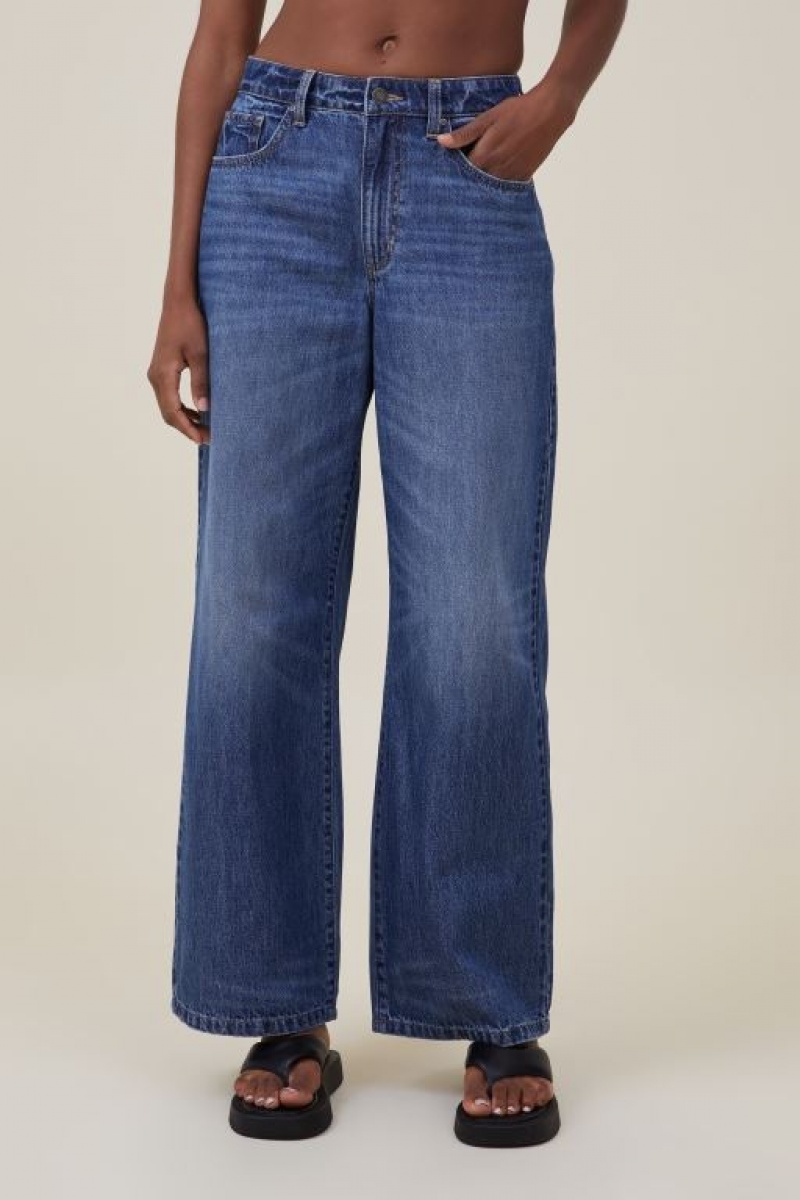 Cotton On Relaxed Wide Leg Jean Women's Pants Blue | RDY4BSpdX1f