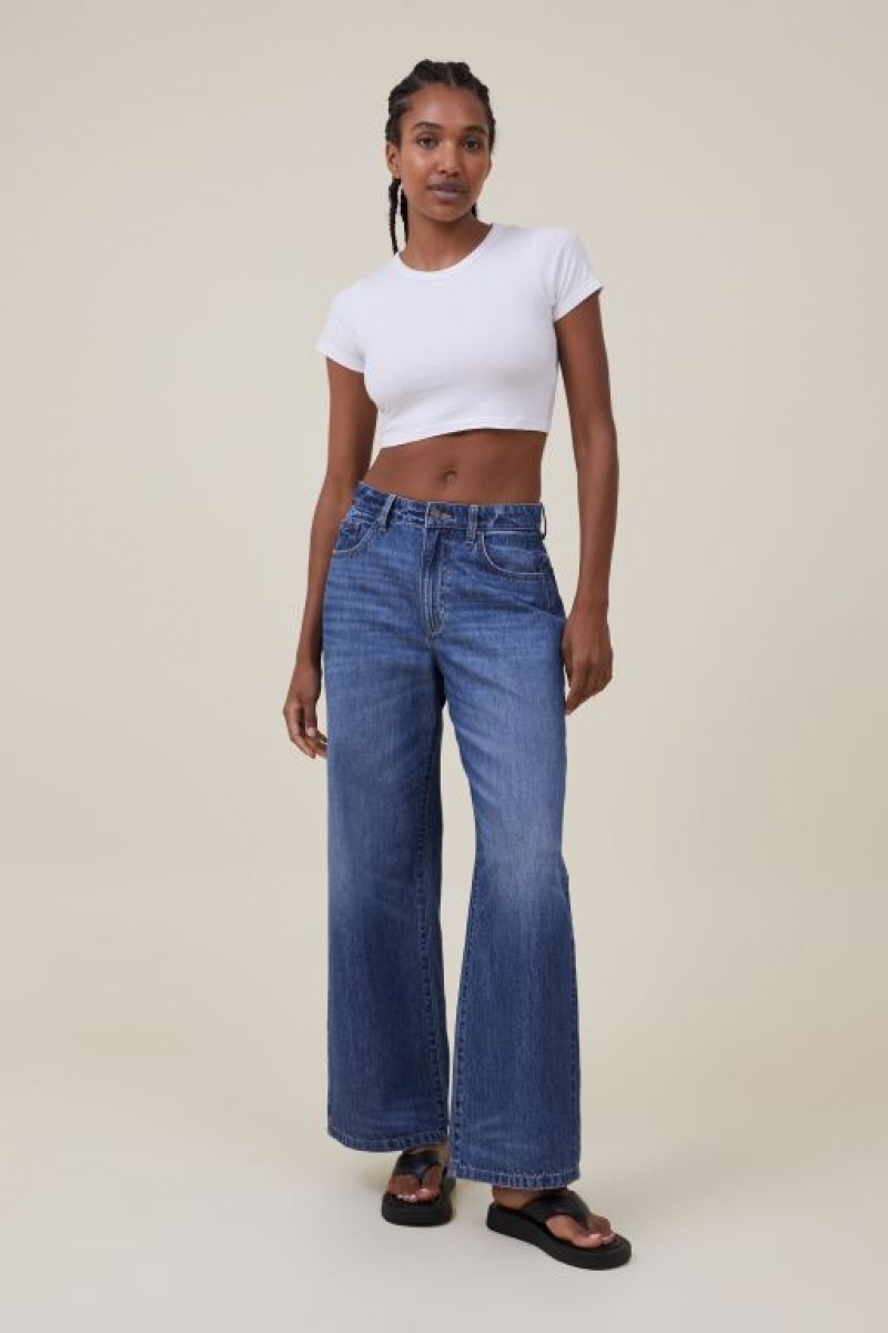 Cotton On Relaxed Wide Leg Jean Women\'s Pants Blue | RDY4BSpdX1f